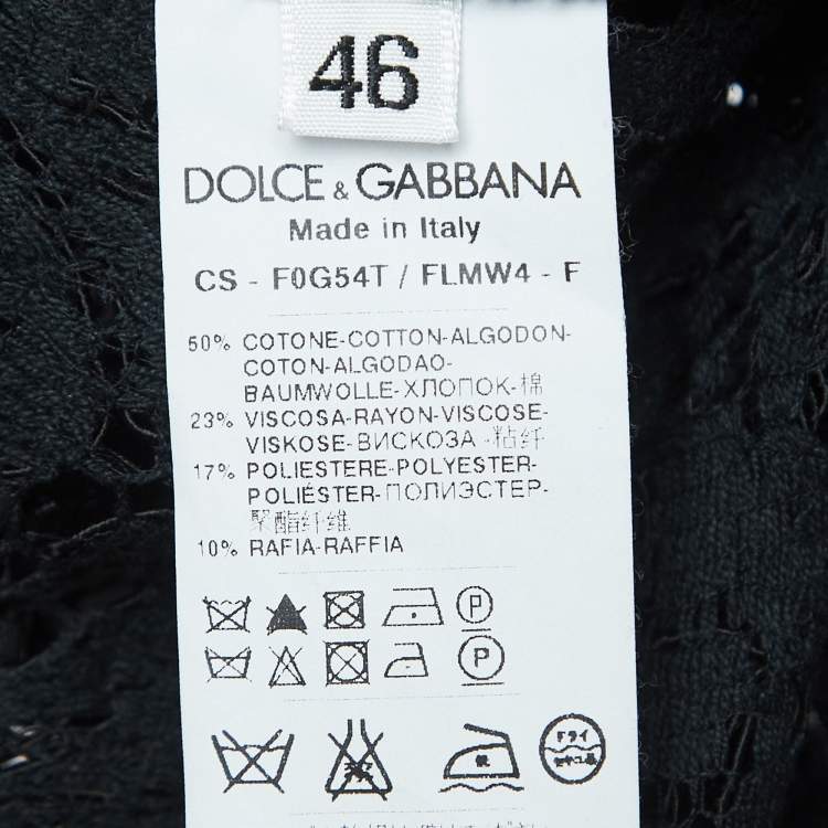Pre Owned Dolce & Gabbana Black Floral Lace Raffia Trimmed Cape Coat L