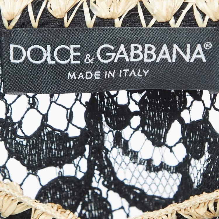 Pre Owned Dolce & Gabbana Black Floral Lace Raffia Trimmed Cape Coat L