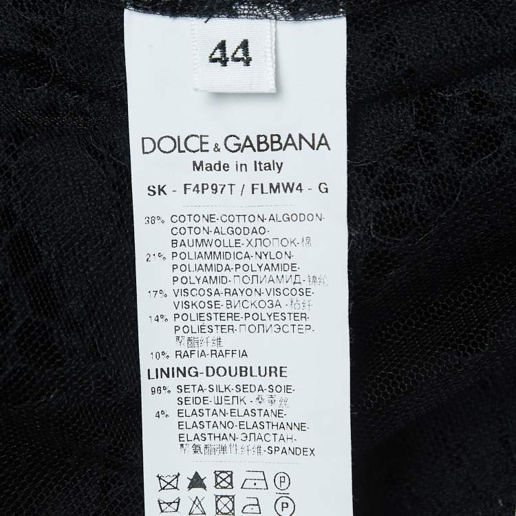 Pre Owned Dolce & Gabbana Black Floral Lace Raffia Trimmed Midi Skirt M