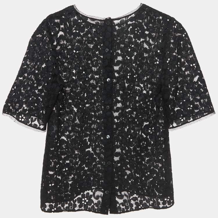 مملوكة مسبقًا Dolce & Gabbana Black Floral Lace Relaxed Fit Blouse M