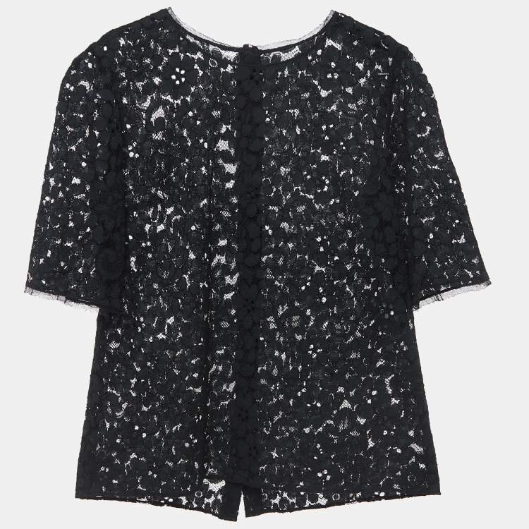 مملوكة مسبقًا Dolce & Gabbana Black Floral Lace Relaxed Fit Blouse M