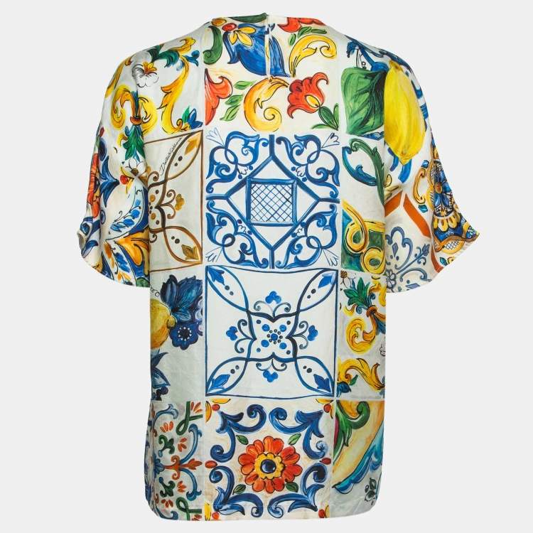 Pre Owned Dolce & Gabbana Multicolor Majolica Printed Top 3XL