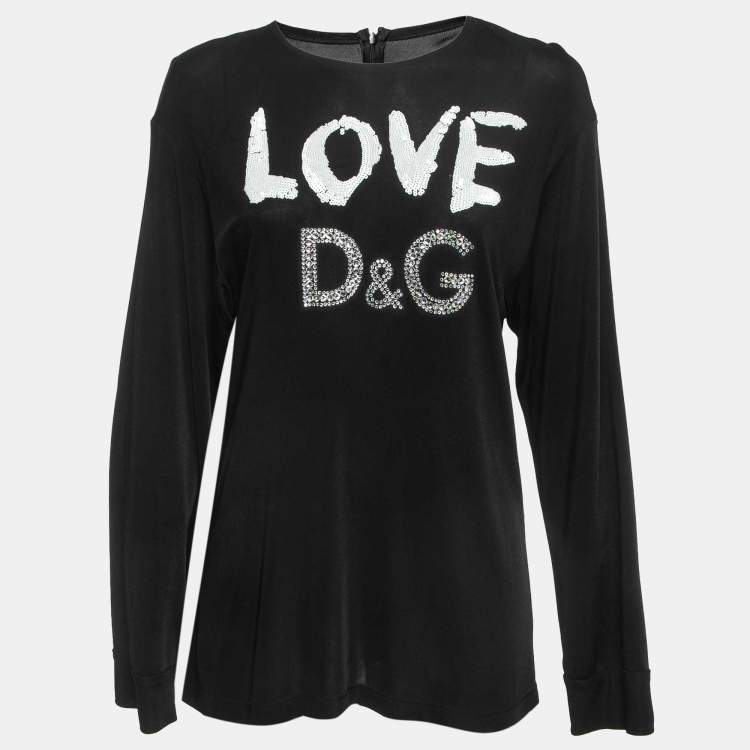 Pre Owned Dolce & Gabbana Black Jersey Sequined Top S
