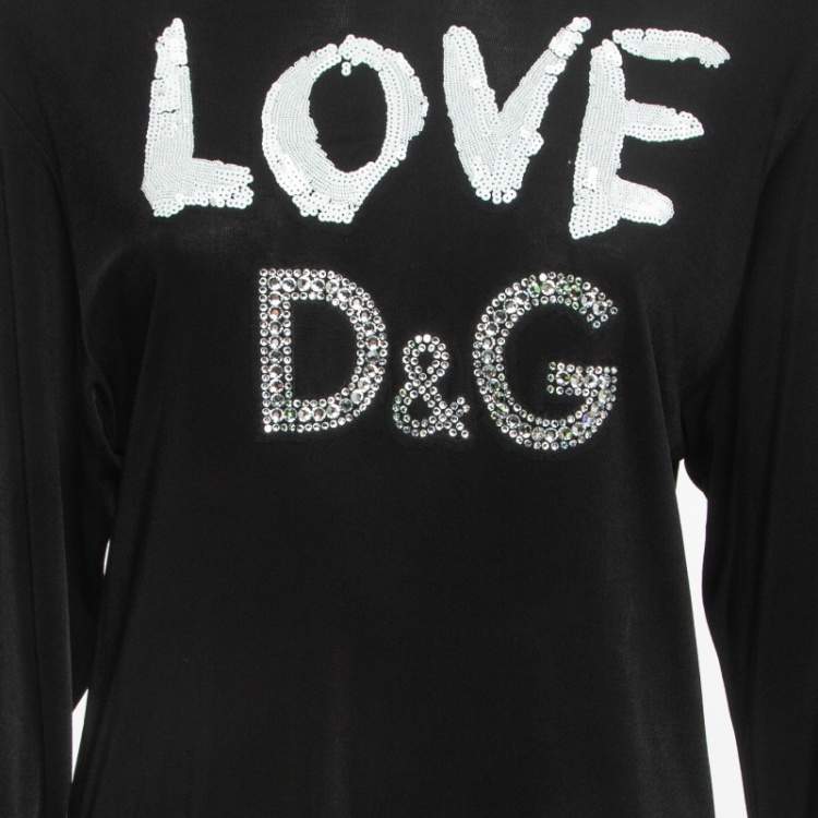 Pre Owned Dolce & Gabbana Black Jersey Sequined Top S