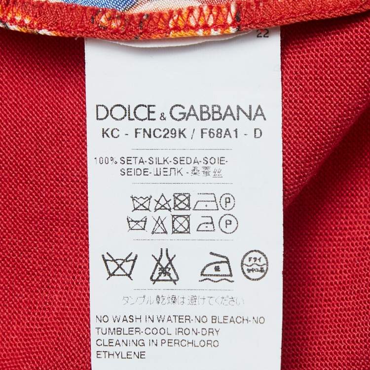 Pre Owned Dolce & Gabbana Red Carretto Print Silk Knit Button Front Cardigan M