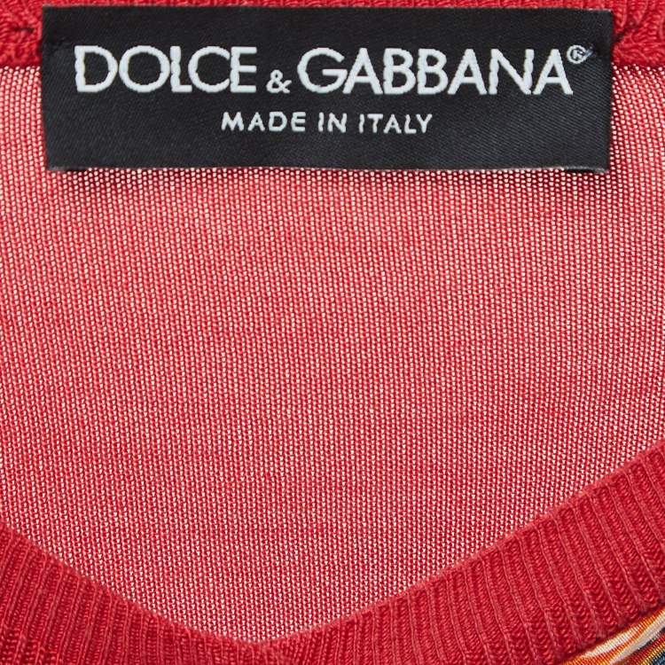 Pre Owned Dolce & Gabbana Red Carretto Print Silk Knit Button Front Cardigan M