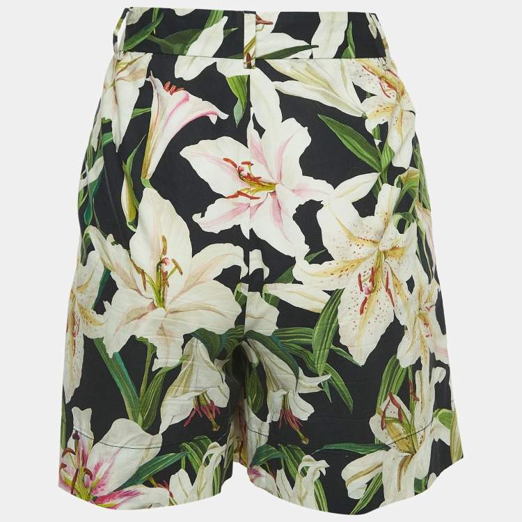 Pre Owned Dolce & Gabbana Black Floral Printed Cotton Shorts S