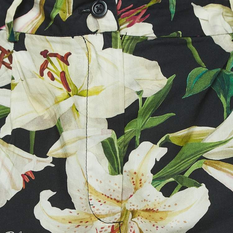 Pre Owned Dolce & Gabbana Black Floral Printed Cotton Shorts S