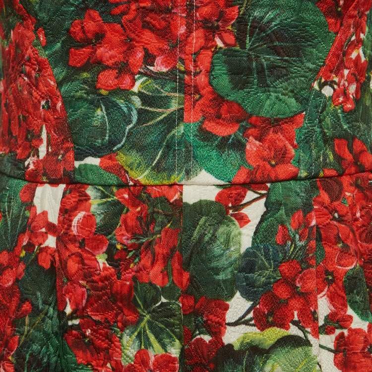 Pre Owned Dolce & Gabbana Red Floral Printed Jacquard Playsuit S