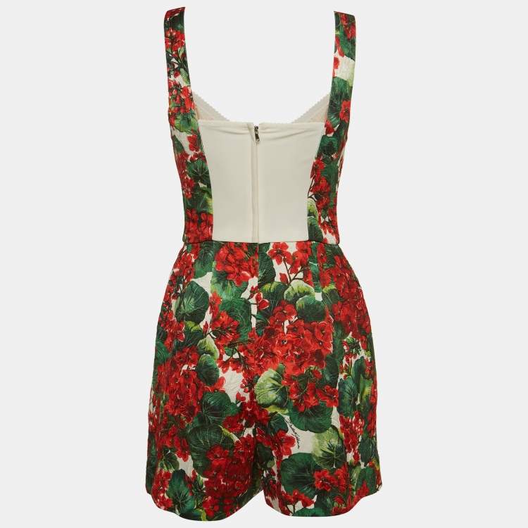 Pre Owned Dolce & Gabbana Red Floral Printed Jacquard Playsuit S