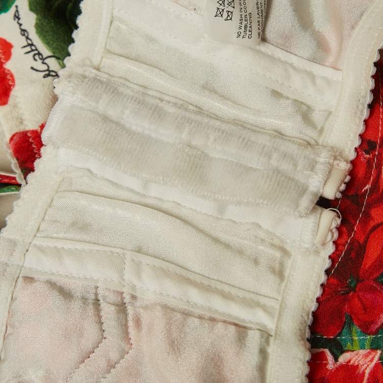 Pre Owned Dolce & Gabbana White/Red Floral Printed Crepe Crop Top M