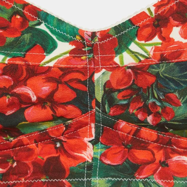Pre Owned Dolce & Gabbana White/Red Floral Printed Crepe Crop Top M