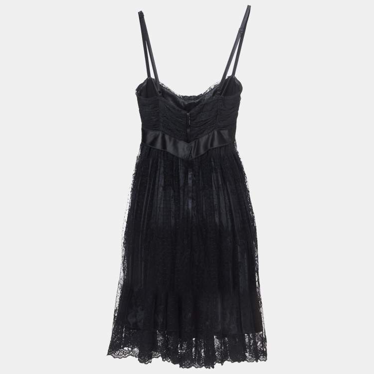 Pre Owned Dolce & Gabbana Black Embroidered Tulle Strappy Mini Dress S
