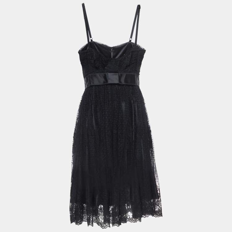 Pre Owned Dolce & Gabbana Black Embroidered Tulle Strappy Mini Dress S