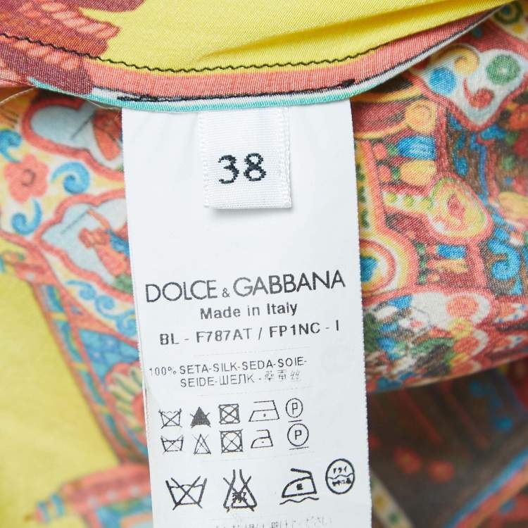Pre Owned Dolce & Gabbana Multicolor Print Silk Boat Neck Top S