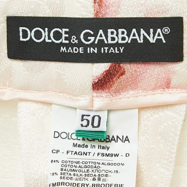 Pre Owned Dolce & Gabbana Pink Floral Printed Jacquard Logo Tape Detail Trousers 2XL