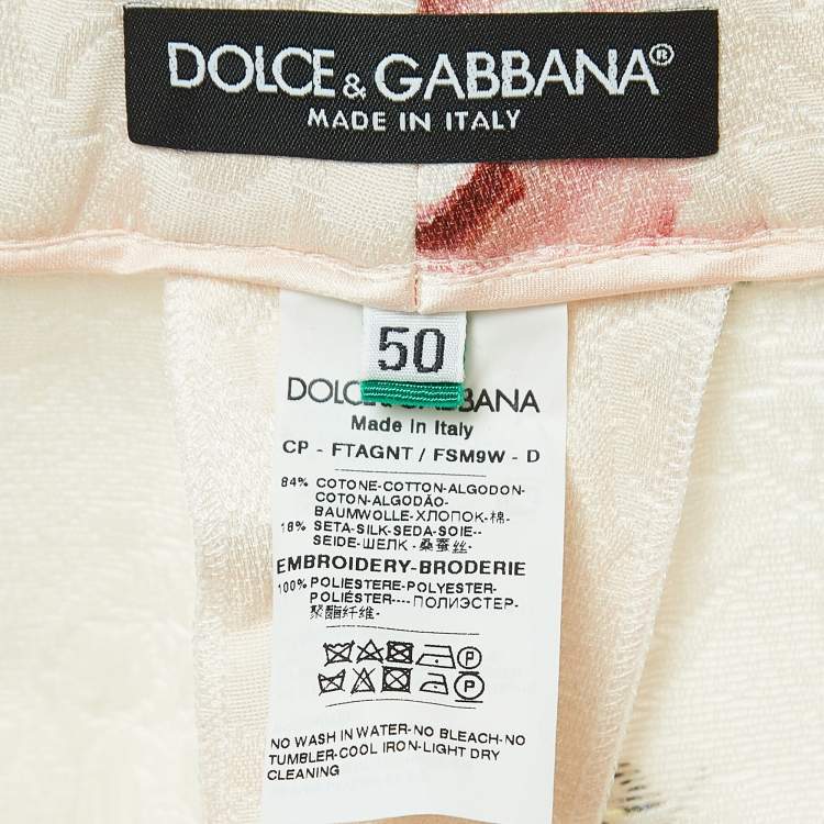 Pre Owned Dolce & Gabbana Pink Floral Printed Jacquard Logo Tape Detail Trousers 2XL