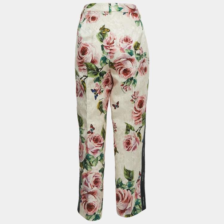 Pre Owned Dolce & Gabbana Pink Floral Printed Jacquard Logo Tape Detail Trousers 2XL
