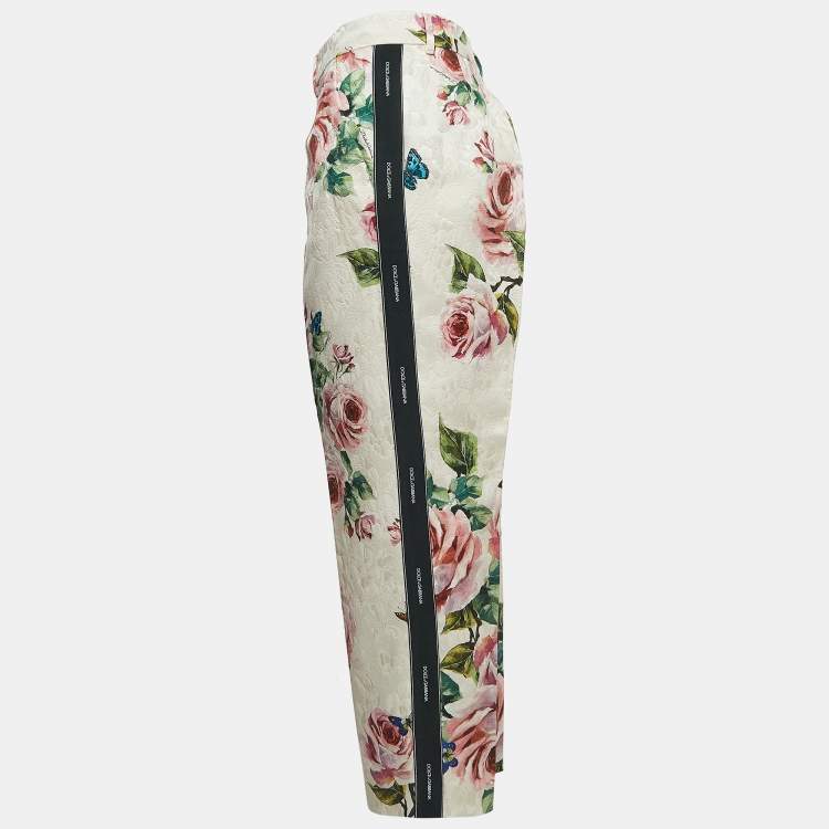 Pre Owned Dolce & Gabbana Pink Floral Printed Jacquard Logo Tape Detail Trousers 2XL