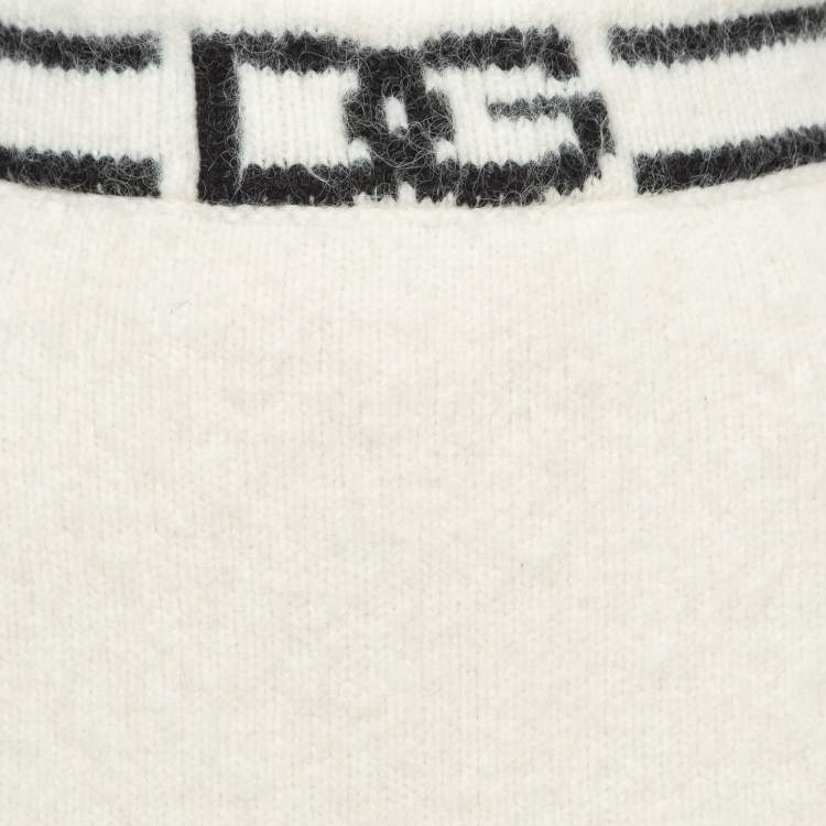 Pre Owned Dolce & Gabbana White Wool Blend Logo Mini Skirt M