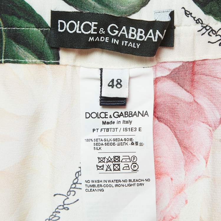 Pre Owned Dolce & Gabbana Pink Floral Printed Silk Wide Leg Pants XL
