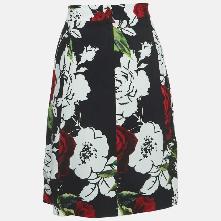 Pre Owned Dolce & Gabbana Black Floral Print Crepe A-Line Skirt L