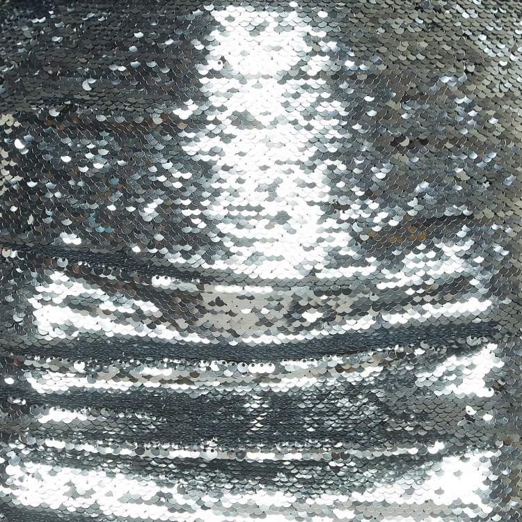 Pre Owned Dolce & Gabbana Silver Sequined Draped Mini Skirt L