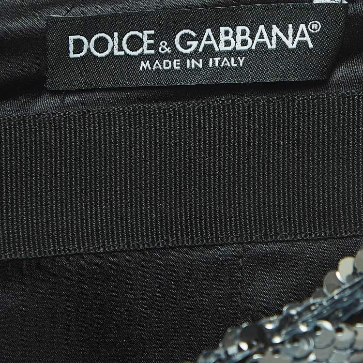Pre Owned Dolce & Gabbana Silver Sequined Draped Mini Skirt L