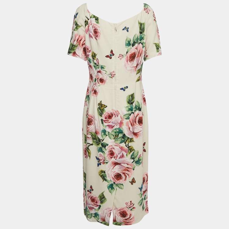 Pre Owned Dolce & Gabbana Pink Floral Printed Crepe Midi Dress XL
