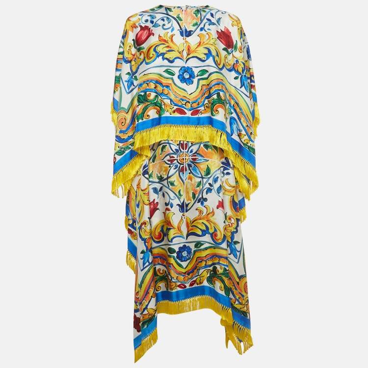 Dolce & Gabbana Multicolor Majolica Print Silk Fringed Dress M Dolce &  Gabbana