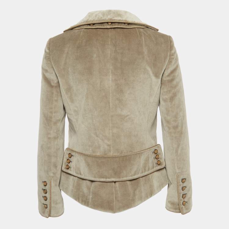 Pre Owned Dolce & Gabbana Vintage Grey Velvet Double-Breasted Blazer M