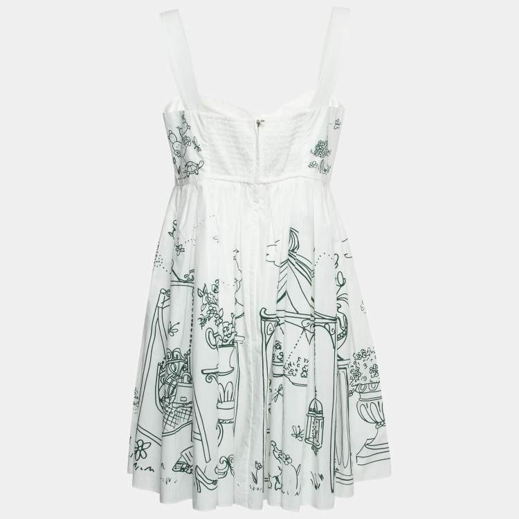 مملوكة مسبقًا Dolce & Gabbana White/Green Printed Cotton Mini Dress L
