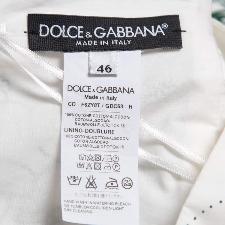 مملوكة مسبقًا Dolce & Gabbana White/Green Printed Cotton Mini Dress L