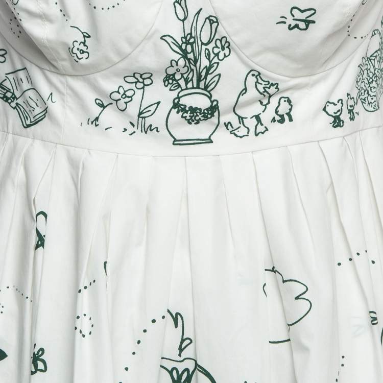 مملوكة مسبقًا Dolce & Gabbana White/Green Printed Cotton Mini Dress L