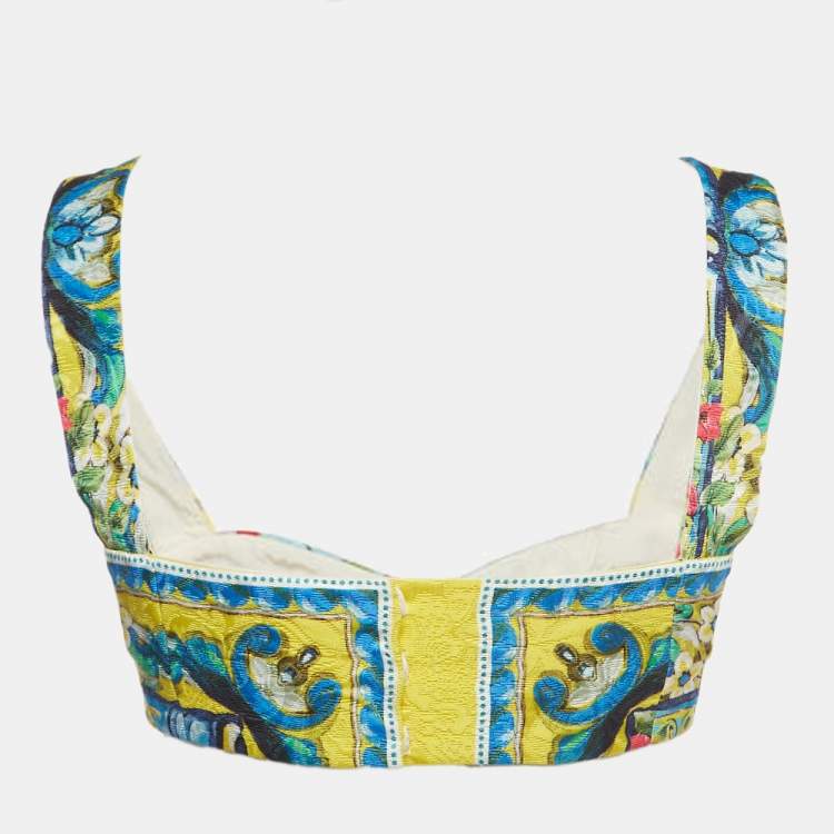 Pre Owned Dolce & Gabbana Multicolor Floral Jacquard Cropped Top M