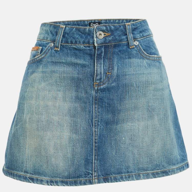 Pre Owned Dolce & Gabbana Blue Washed Denim Mini Skirt S Waist 27"