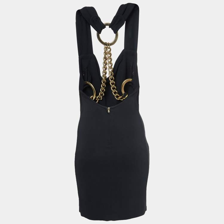 Pre Owned Dolce & Gabbana Black Crepe Back Chain Detail Mini Dress L