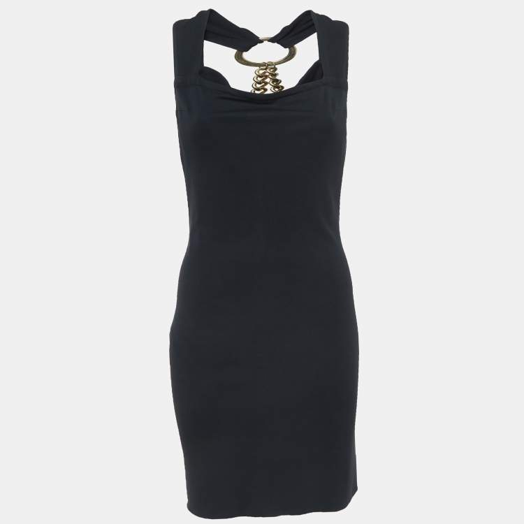 Pre Owned Dolce & Gabbana Black Crepe Back Chain Detail Mini Dress L