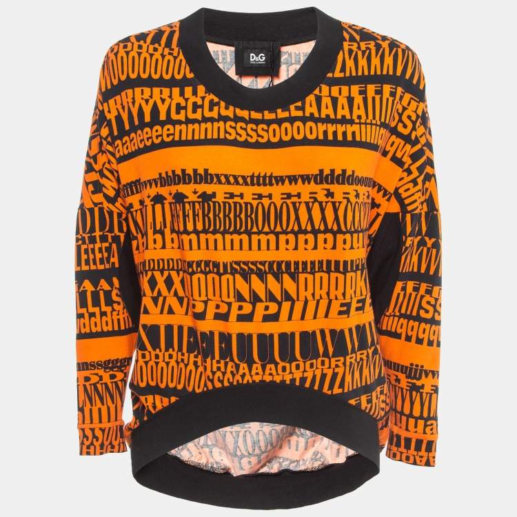 Pre Owned Dolce & Gabbana Black/Orange Printed Knit Top S