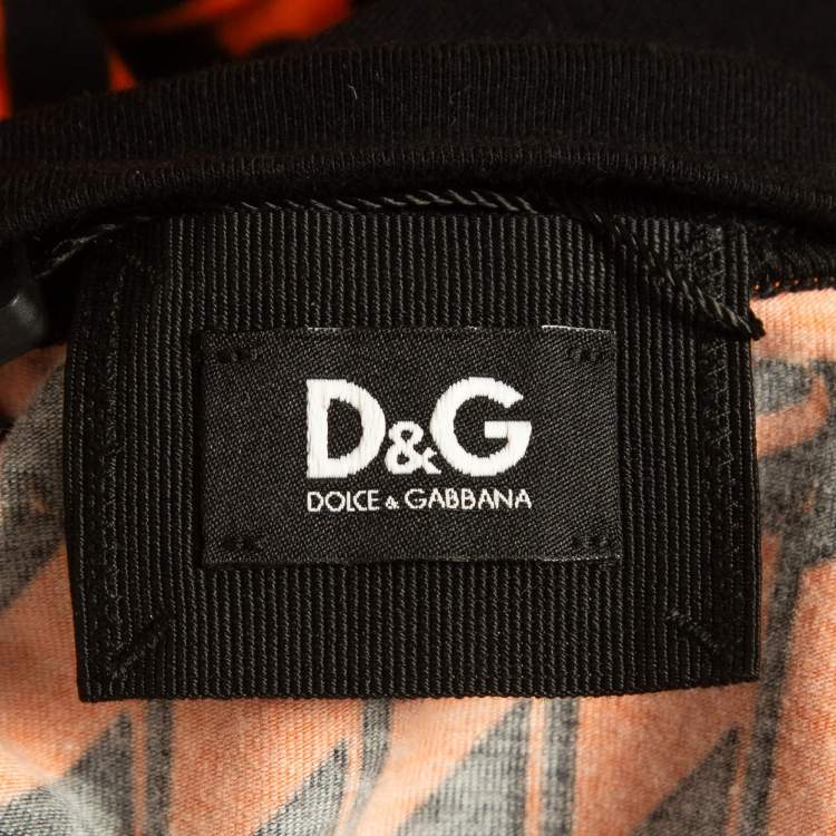 Pre Owned Dolce & Gabbana Black/Orange Printed Knit Top S