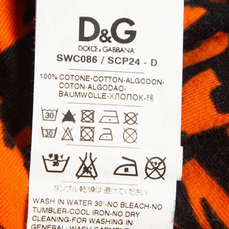Pre Owned Dolce & Gabbana Black/Orange Printed Knit Top S