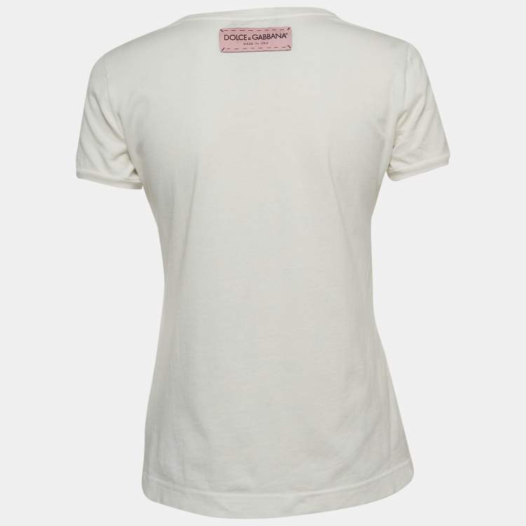 Pre Owned Dolce & Gabbana White Floral Printed Cotton T-Shirt S