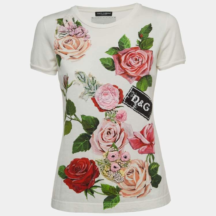 Pre Owned Dolce & Gabbana White Floral Printed Cotton T-Shirt S