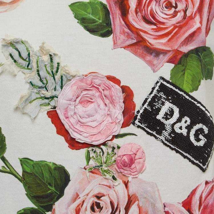 Pre Owned Dolce & Gabbana White Floral Printed Cotton T-Shirt S