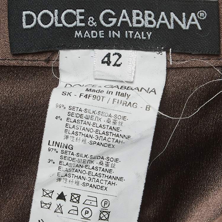 Pre Owned Dolce & Gabbana Brown Silk Satin Ruched Midi Skirt M
