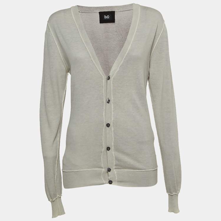Pre Owned Dolce & Gabbana Grey Cotton Knit Buttoned Cardigan M