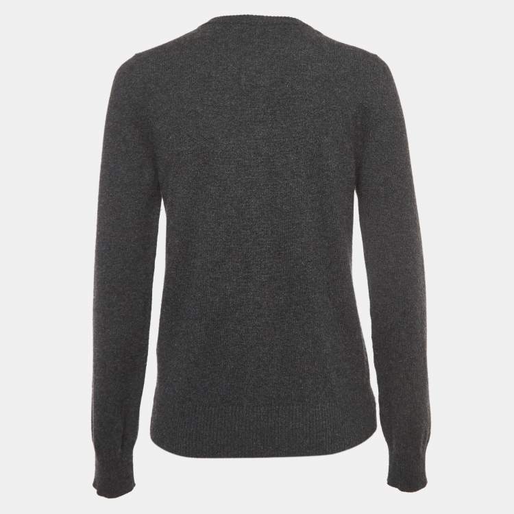 Pre Owned Dolce & Gabbana Grey Floral Applique Cashmere Cardigan M