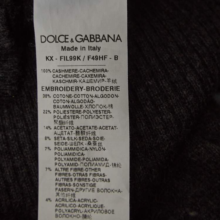 Pre Owned Dolce & Gabbana Grey Floral Applique Cashmere Cardigan M