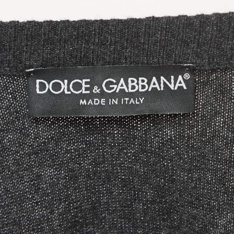 Pre Owned Dolce & Gabbana Grey Floral Applique Cashmere Cardigan M