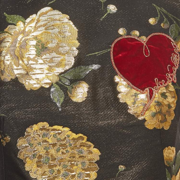 Pre Owned Dolce & Gabbana Black/Metallic Floral Jacquard Peplum Top S
